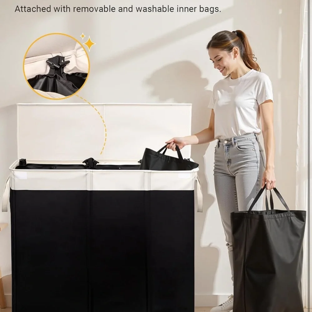 Laundry Hamper with lid and 3 section